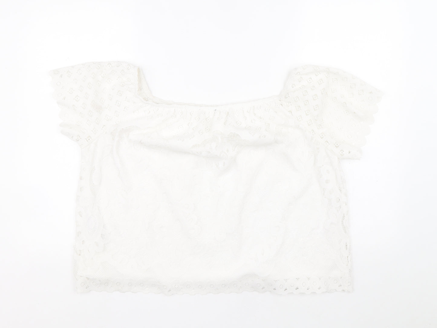 Preworn Womens White Floral Basic Blouse Size 18 Round Neck