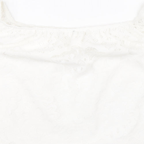 Preworn Womens White Floral Basic Blouse Size 18 Round Neck