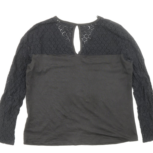 Shien Womens Black Polyester Basic Blouse Size M V-Neck - Lace Detail