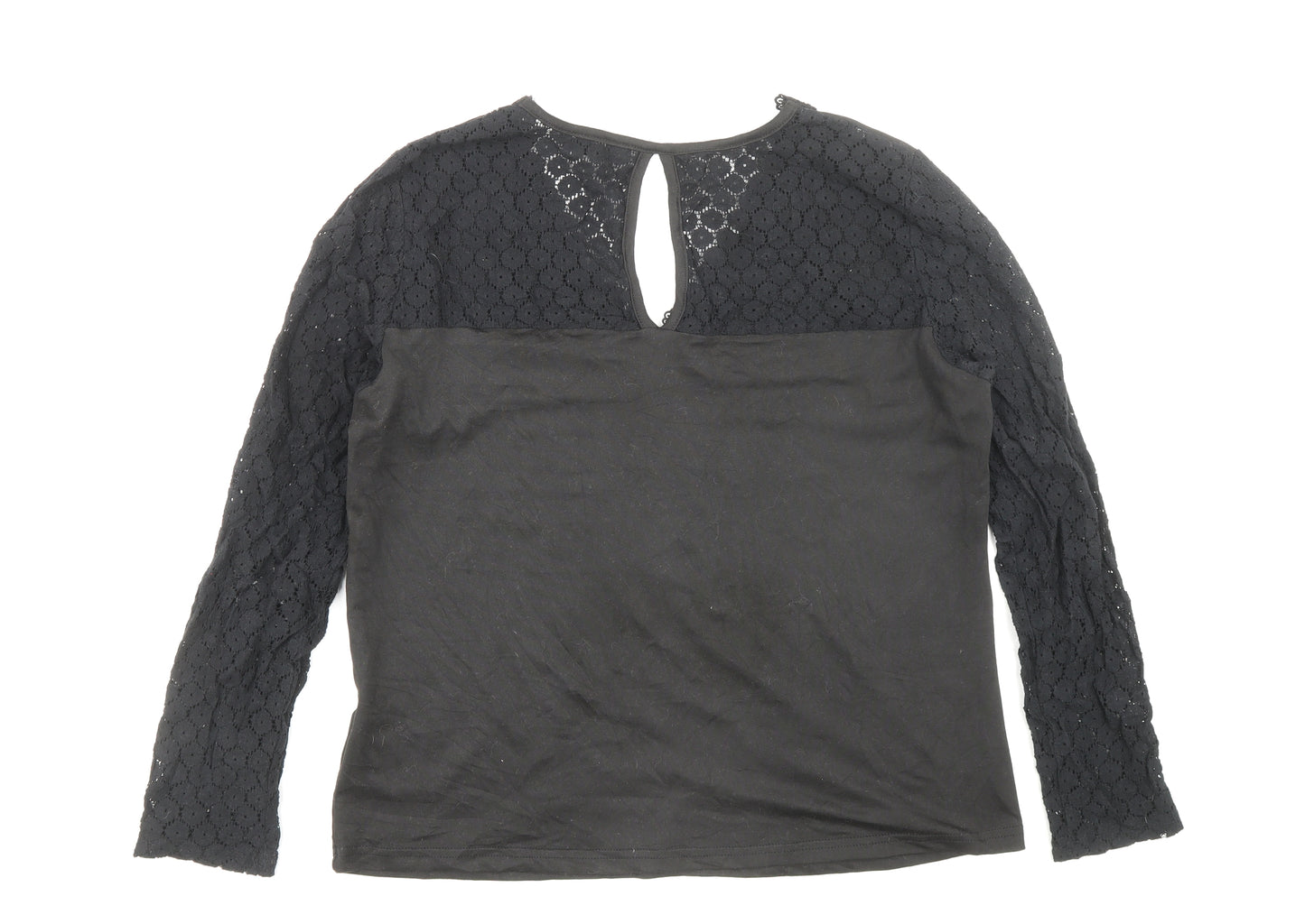 Shien Womens Black Polyester Basic Blouse Size M V-Neck - Lace Detail