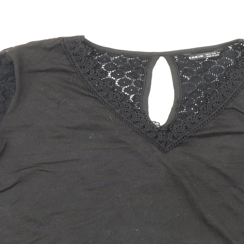 Shien Womens Black Polyester Basic Blouse Size M V-Neck - Lace Detail