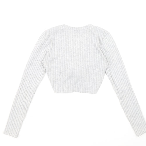 Stylewise Womens Grey V-Neck Polyester Pullover Jumper Size S - Ribbed fabric Ruched