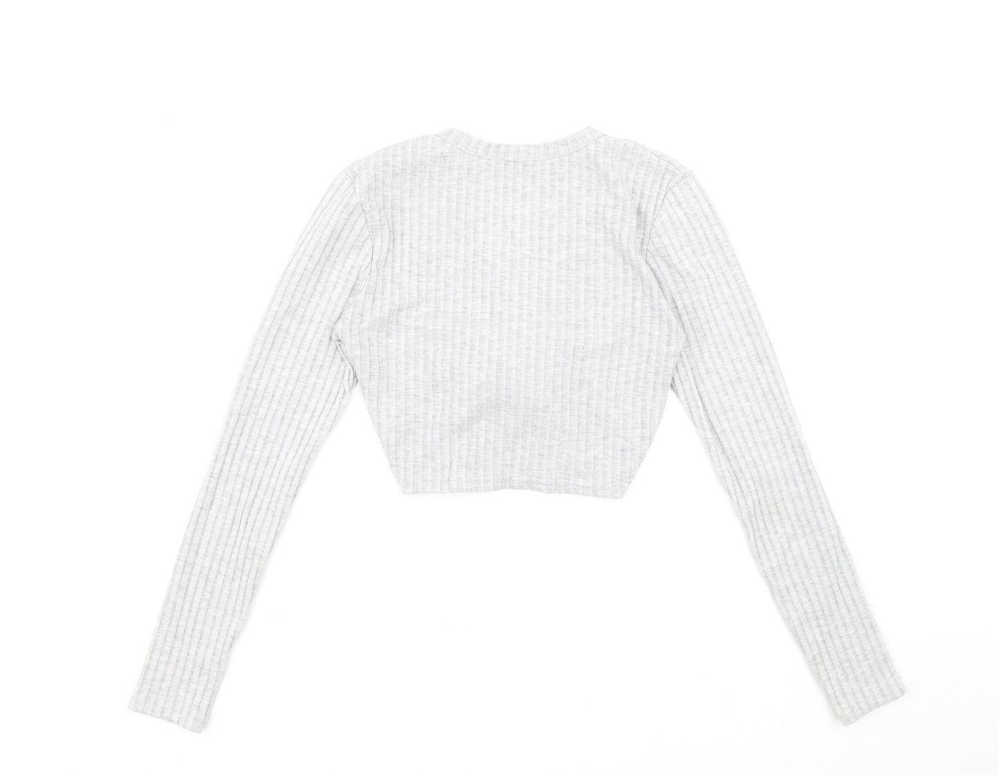 Stylewise Womens Grey V-Neck Polyester Pullover Jumper Size S - Ribbed fabric Ruched