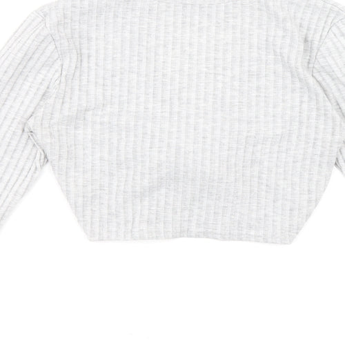 Stylewise Womens Grey V-Neck Polyester Pullover Jumper Size S - Ribbed fabric Ruched