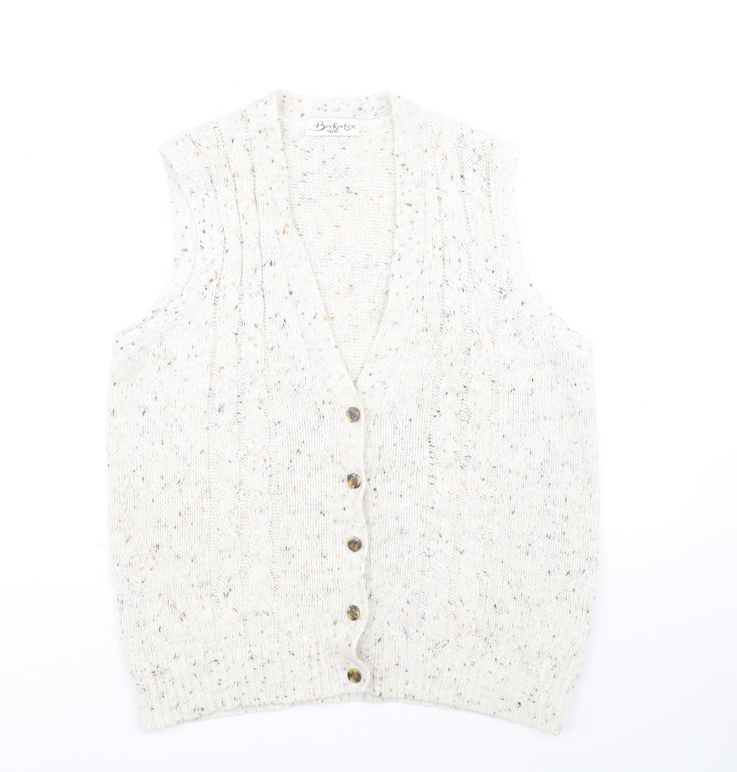 Berkertex Womens White V-Neck Acrylic Vest Jumper Size 14