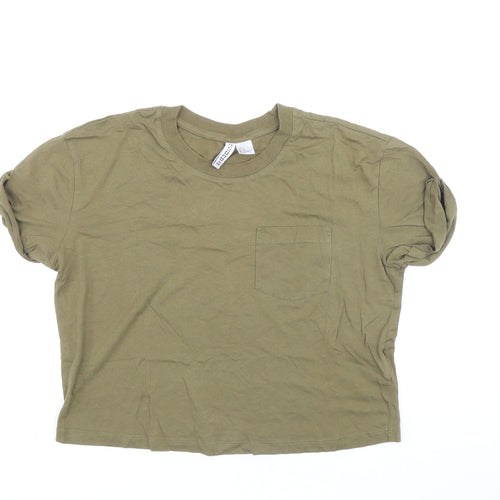 Divided Womens Green Cotton Ringer T-Shirt Size M Crew Neck