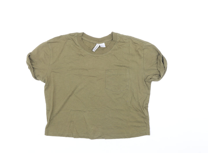 Divided Womens Green Cotton Ringer T-Shirt Size M Crew Neck