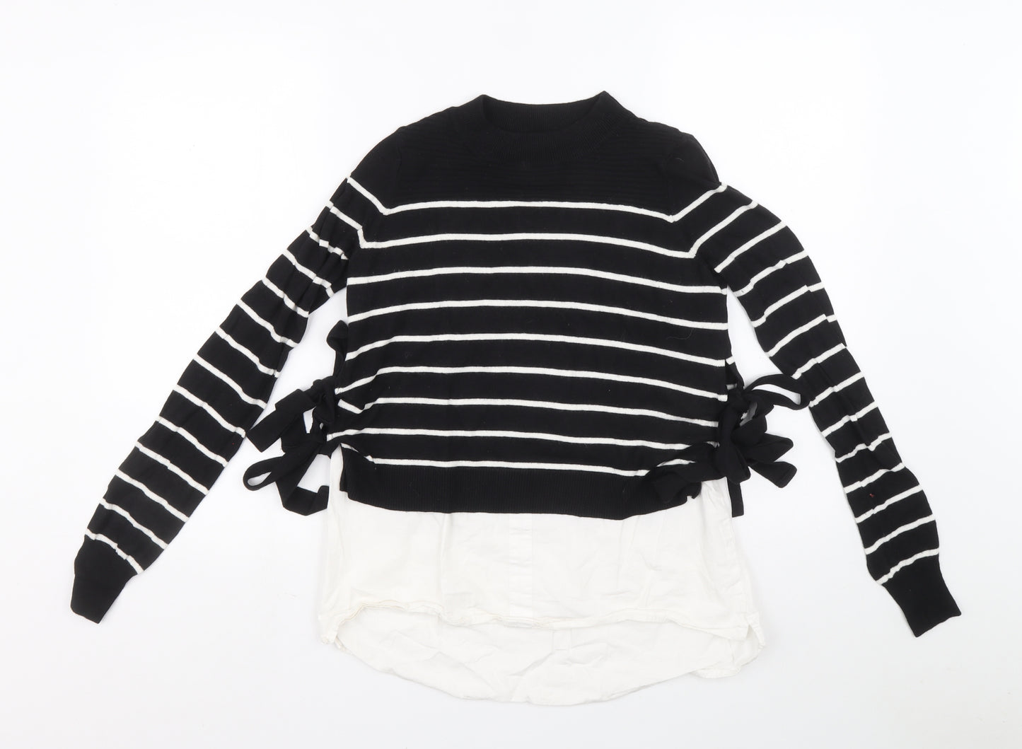 River Island Womens Black Mock Neck Striped Polylactide Pullover Jumper Size 6 - Shirt and jumper in one