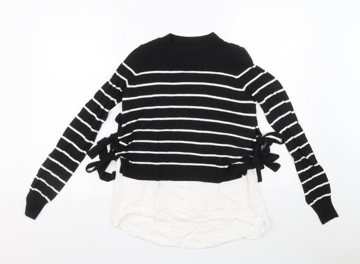 River Island Womens Black Mock Neck Striped Polylactide Pullover Jumper Size 6 - Shirt and jumper in one