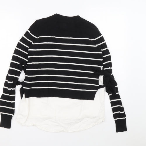 River Island Womens Black Mock Neck Striped Polylactide Pullover Jumper Size 6 - Shirt and jumper in one