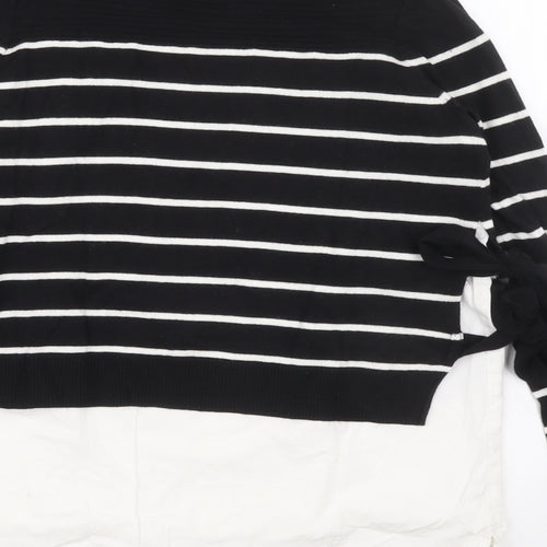 River Island Womens Black Mock Neck Striped Polylactide Pullover Jumper Size 6 - Shirt and jumper in one