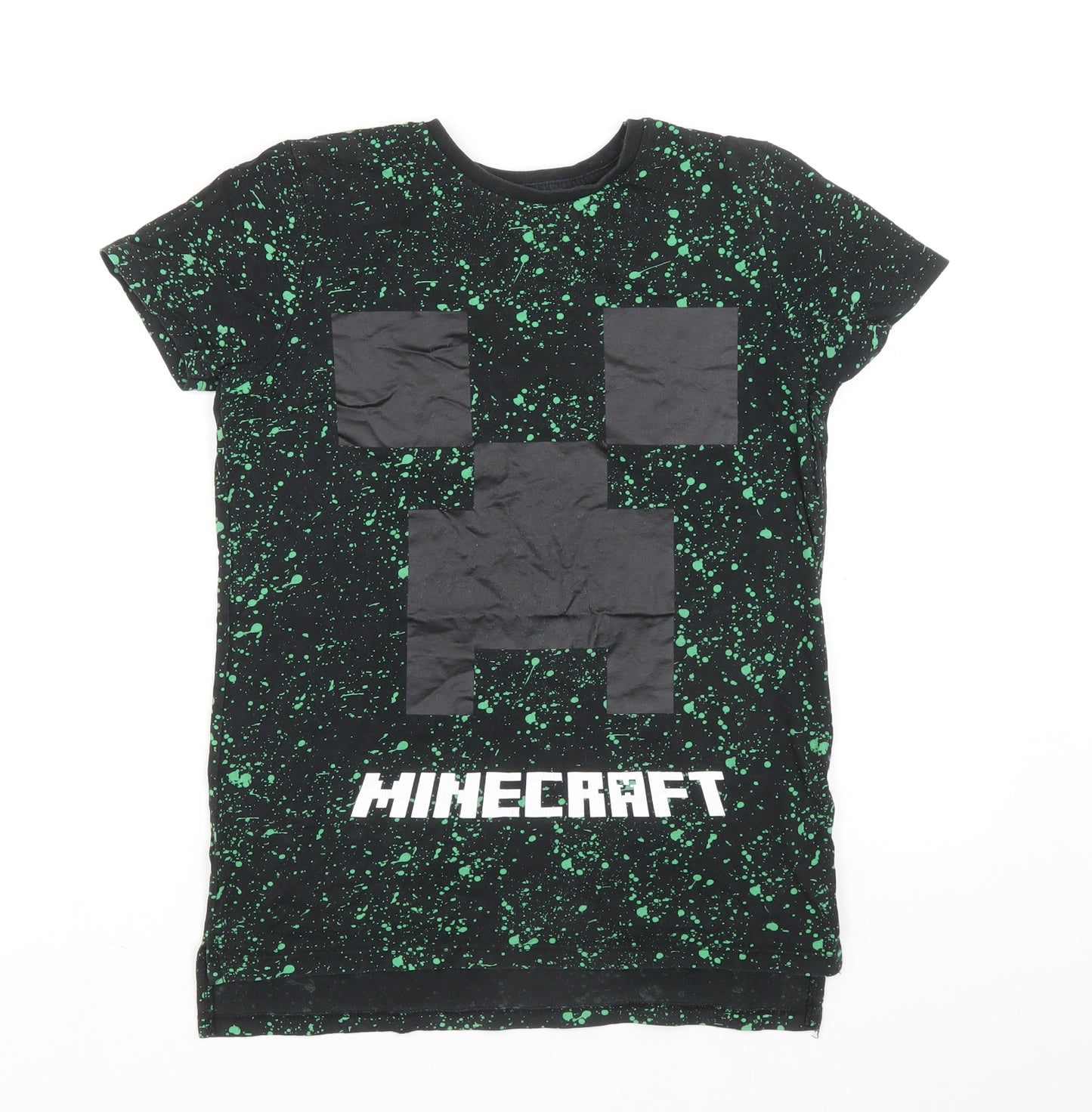 Mojang Boys Black Cotton Basic T-Shirt Size 12-13 Years Round Neck Pullover - Minecraft