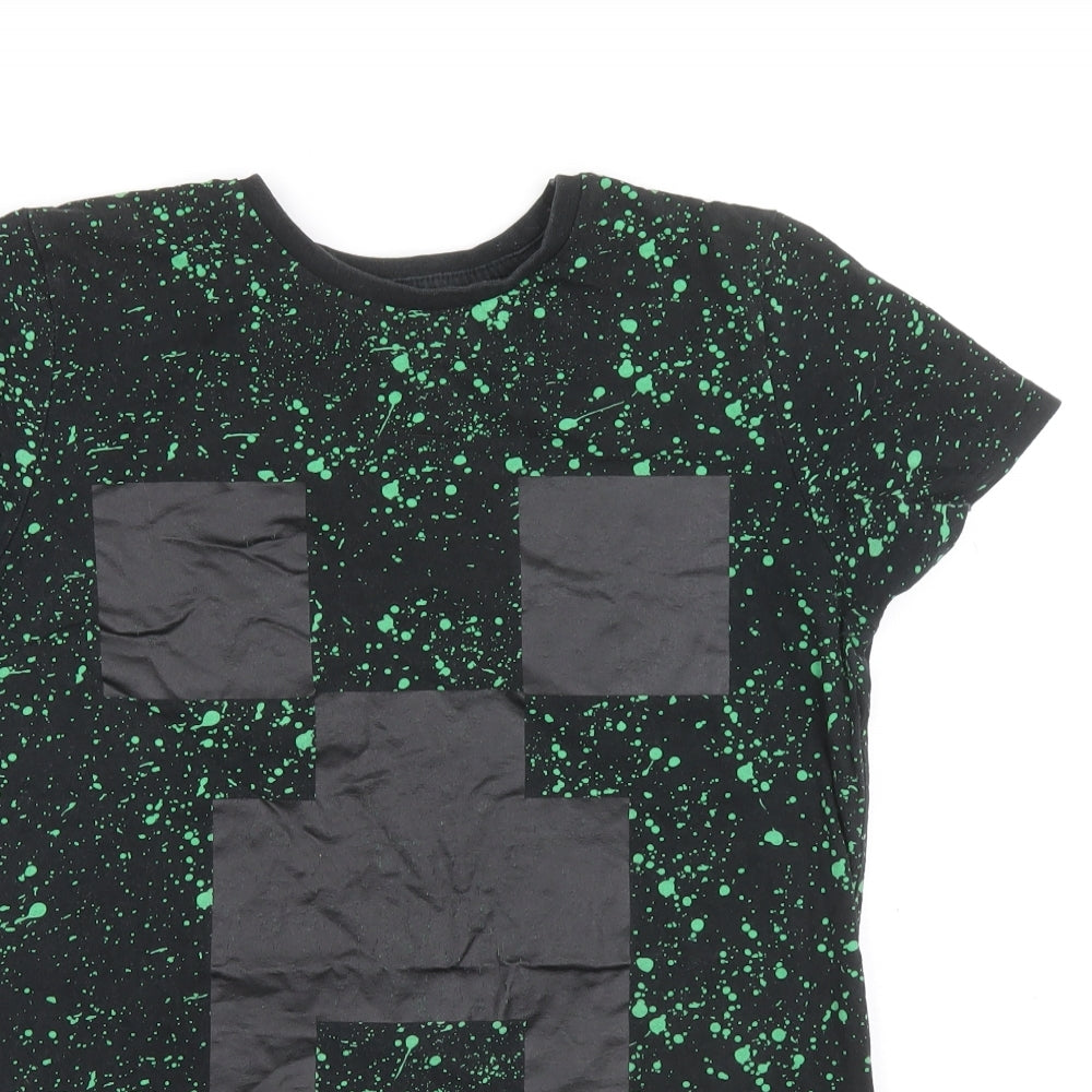 Mojang Boys Black Cotton Basic T-Shirt Size 12-13 Years Round Neck Pullover - Minecraft