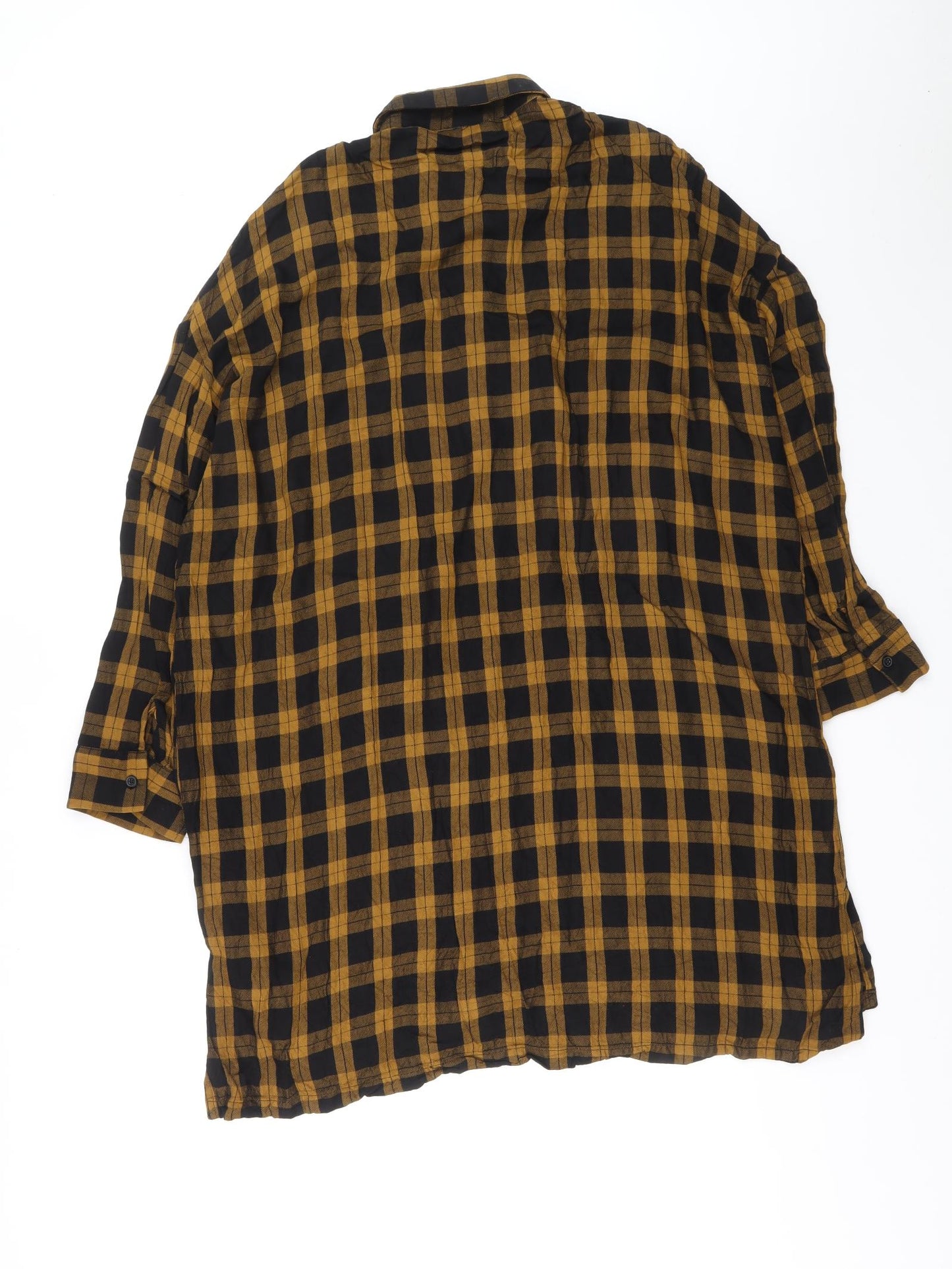 Primark Womens Yellow Plaid Viscose Shirt Dress Size 20 Collared Button