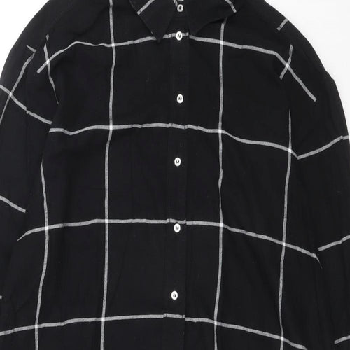 H&M Womens Black Check Polyester Shirt Dress Size 34 Collared Button