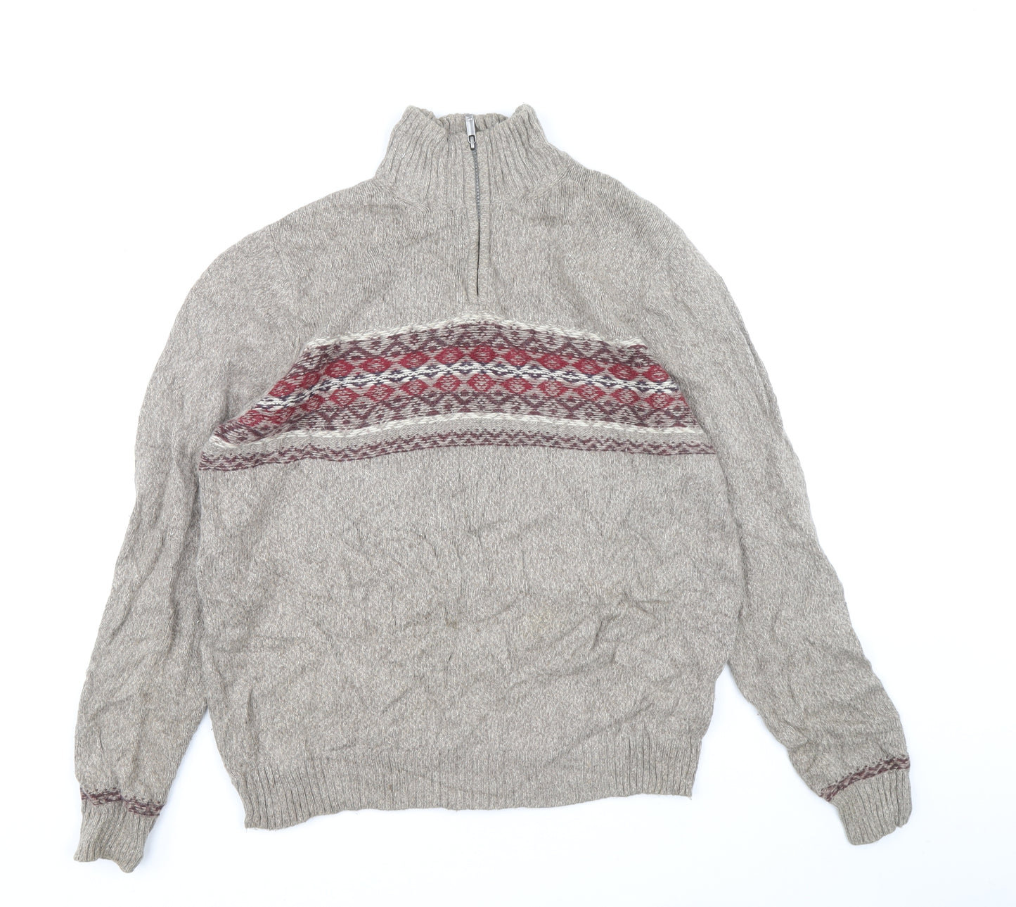 Blue Harbour Mens Beige High Neck Cotton Pullover Jumper Size M