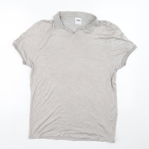 Zara Womens Grey Collared Polyester Pullover Jumper Size L