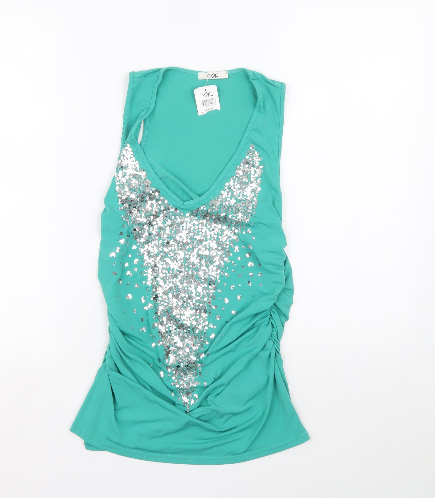 MK Womens Blue Polyester Basic Tank V-Neck - Sequin design