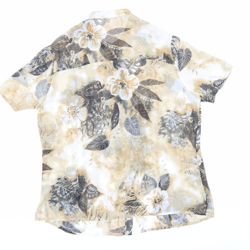 Preworn Womens Beige Floral Polyester Basic Button-Up Size 16 Mock Neck