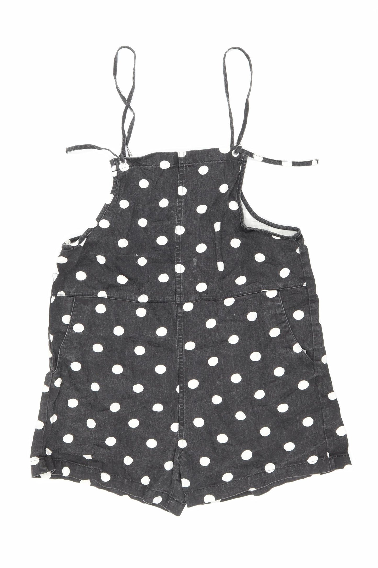 Monki Womens Black Polka Dot Cotton Playsuit One-Piece Size S L3 in Tie