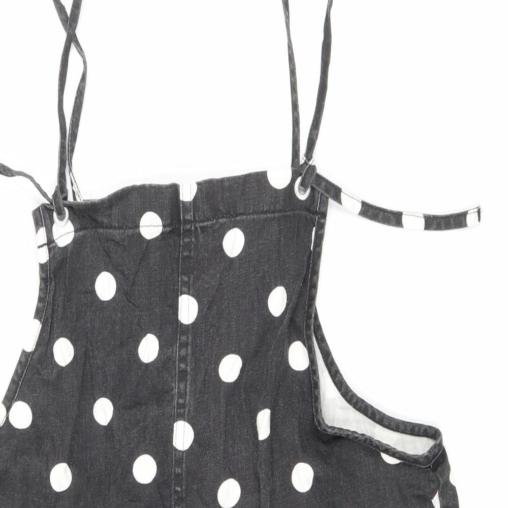 Monki Womens Black Polka Dot Cotton Playsuit One-Piece Size S L3 in Tie
