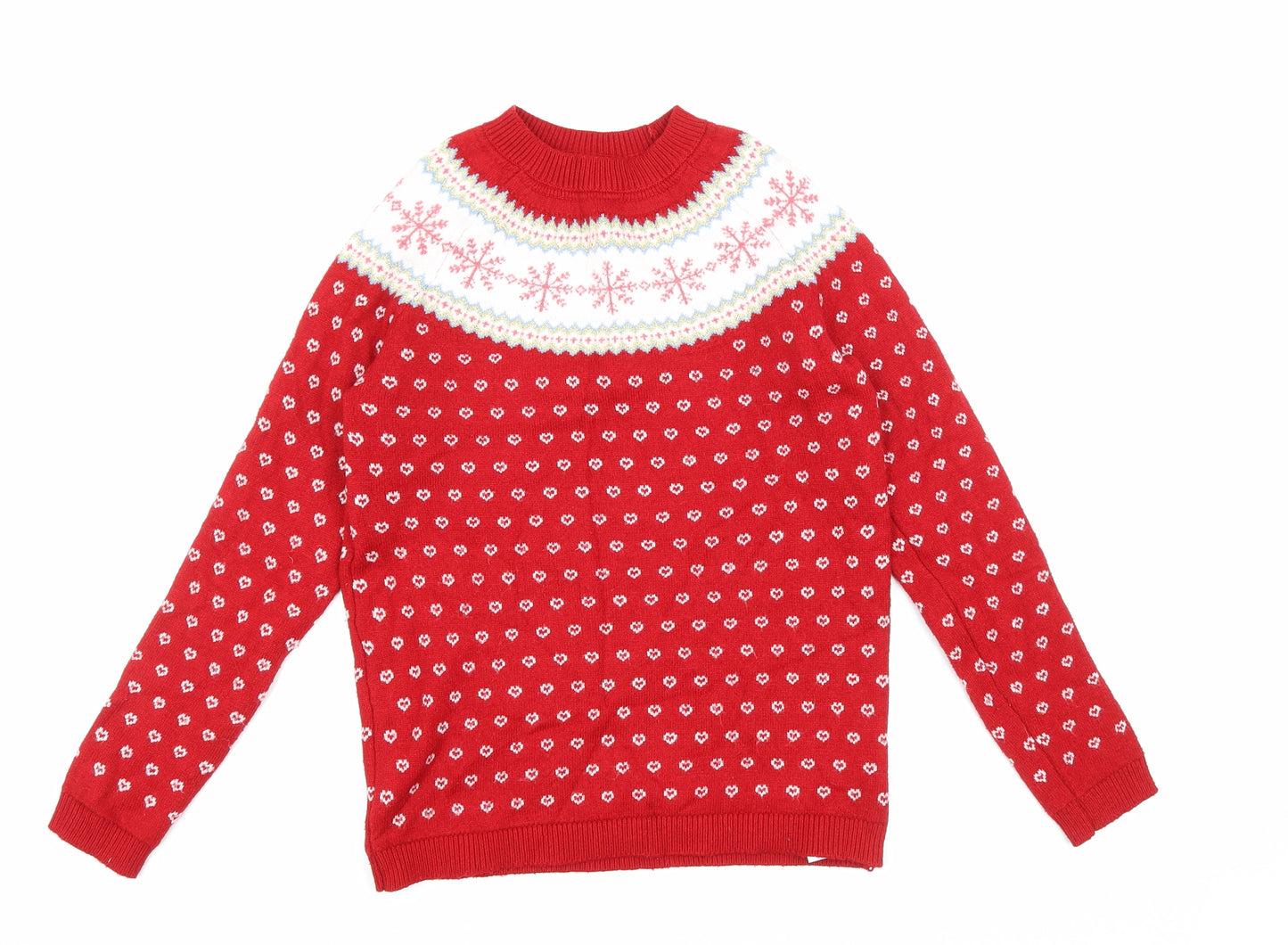 Primark Girls Red Round Neck Fair Isle Polyester Pullover Jumper Size 12-13 Years Pullover