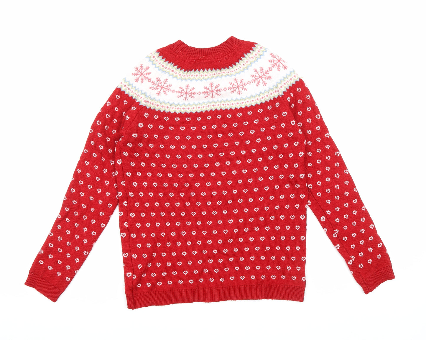 Primark Girls Red Round Neck Fair Isle Polyester Pullover Jumper Size 12-13 Years Pullover