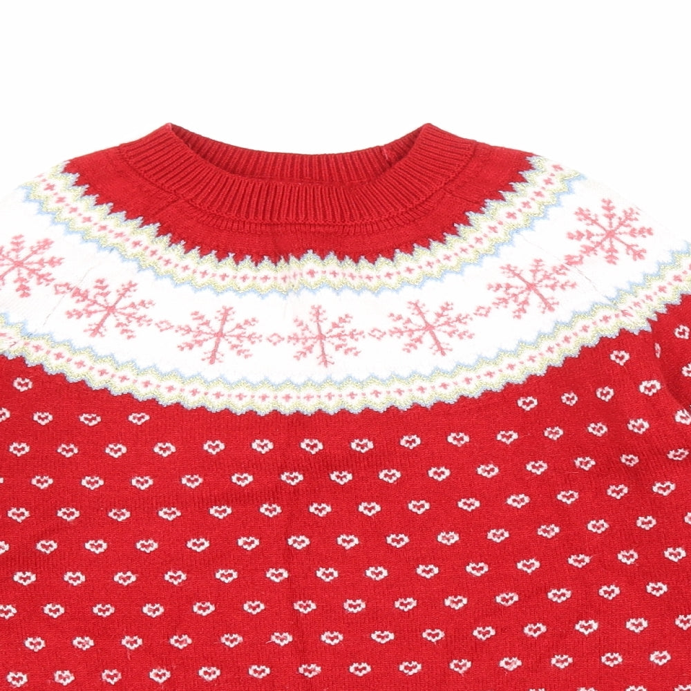 Primark Girls Red Round Neck Fair Isle Polyester Pullover Jumper Size 12-13 Years Pullover