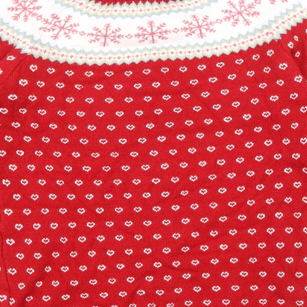 Primark Girls Red Round Neck Fair Isle Polyester Pullover Jumper Size 12-13 Years Pullover