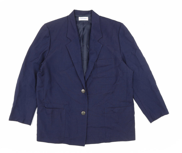 Paul Mausner Womens Blue Polyester Jacket Blazer Size 18