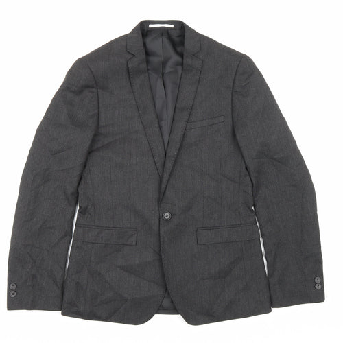 Moss London Mens Grey Polyester Jacket Blazer Size 36