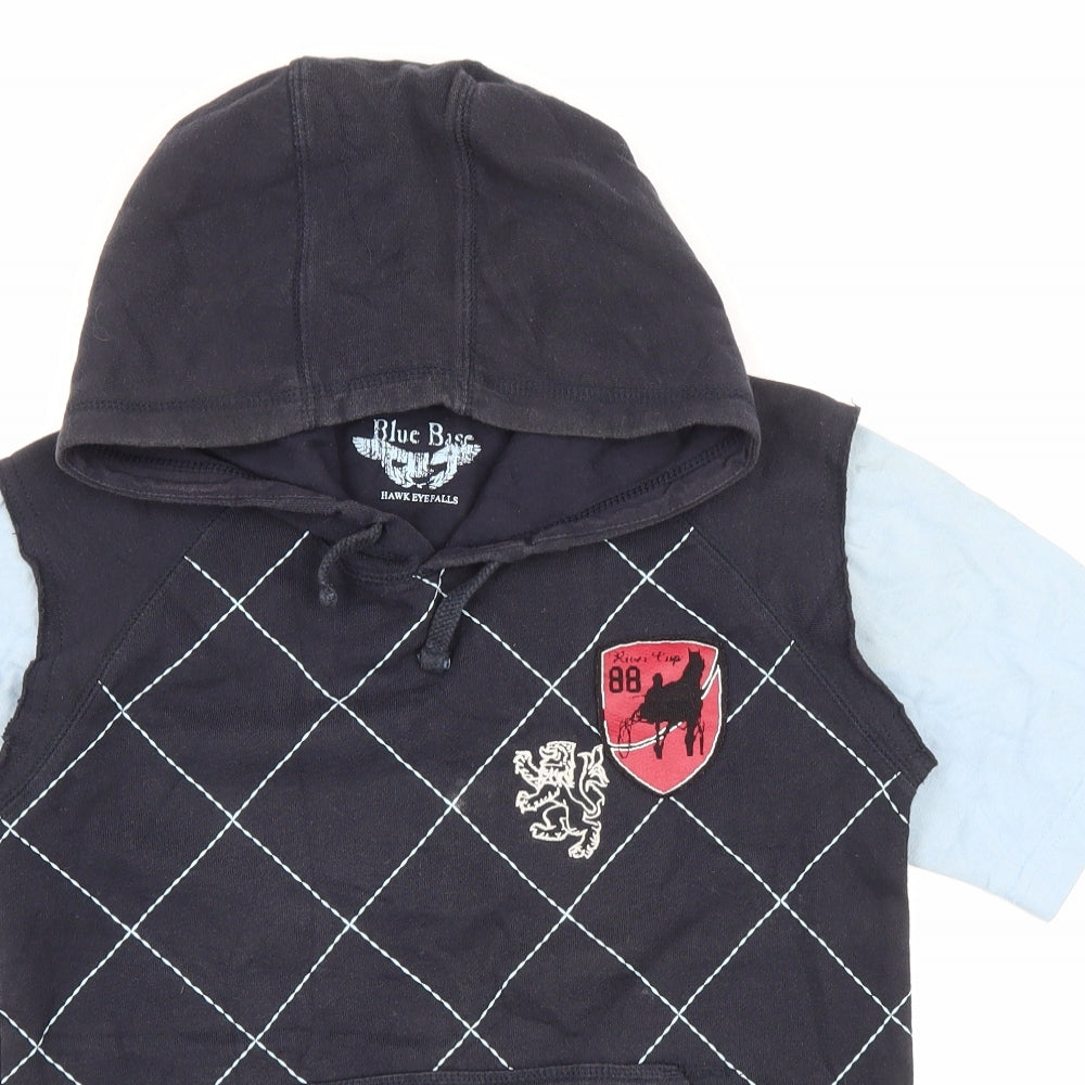 Blue Base Boys Blue Cotton Pullover Hoodie Size 8-9 Years Pullover - Lion