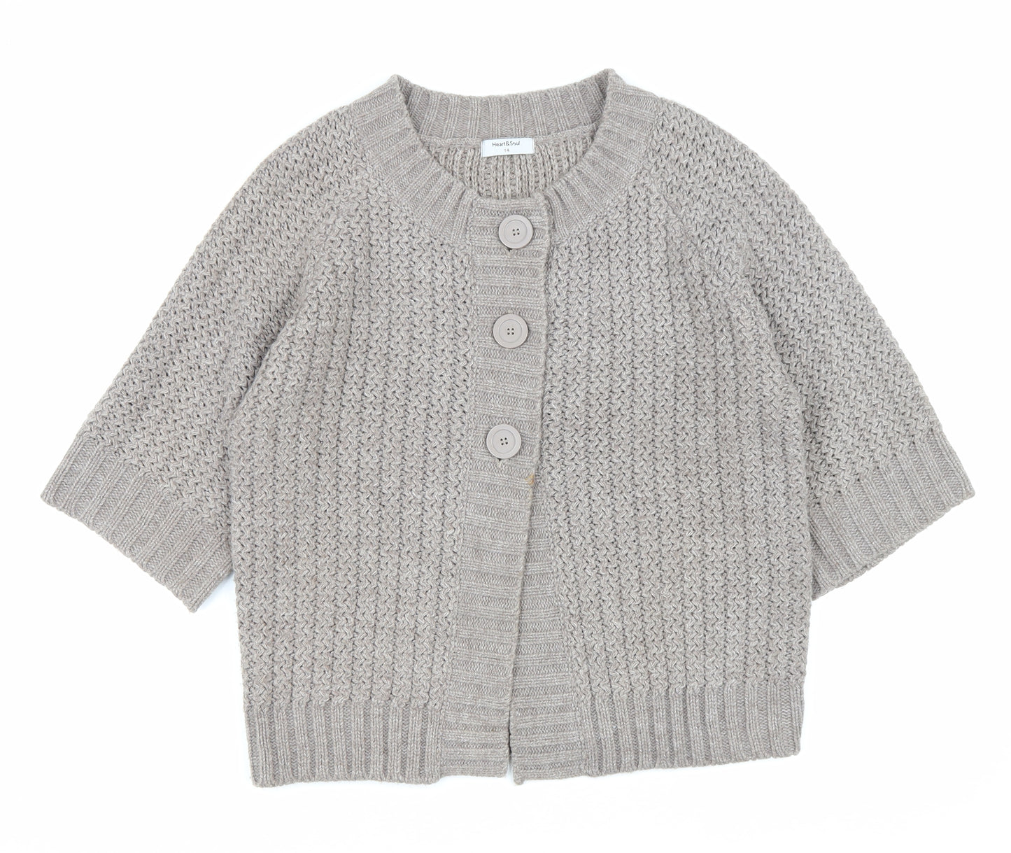 Heart & Soul Womens Brown Round Neck Acrylic Cardigan Jumper Size 14