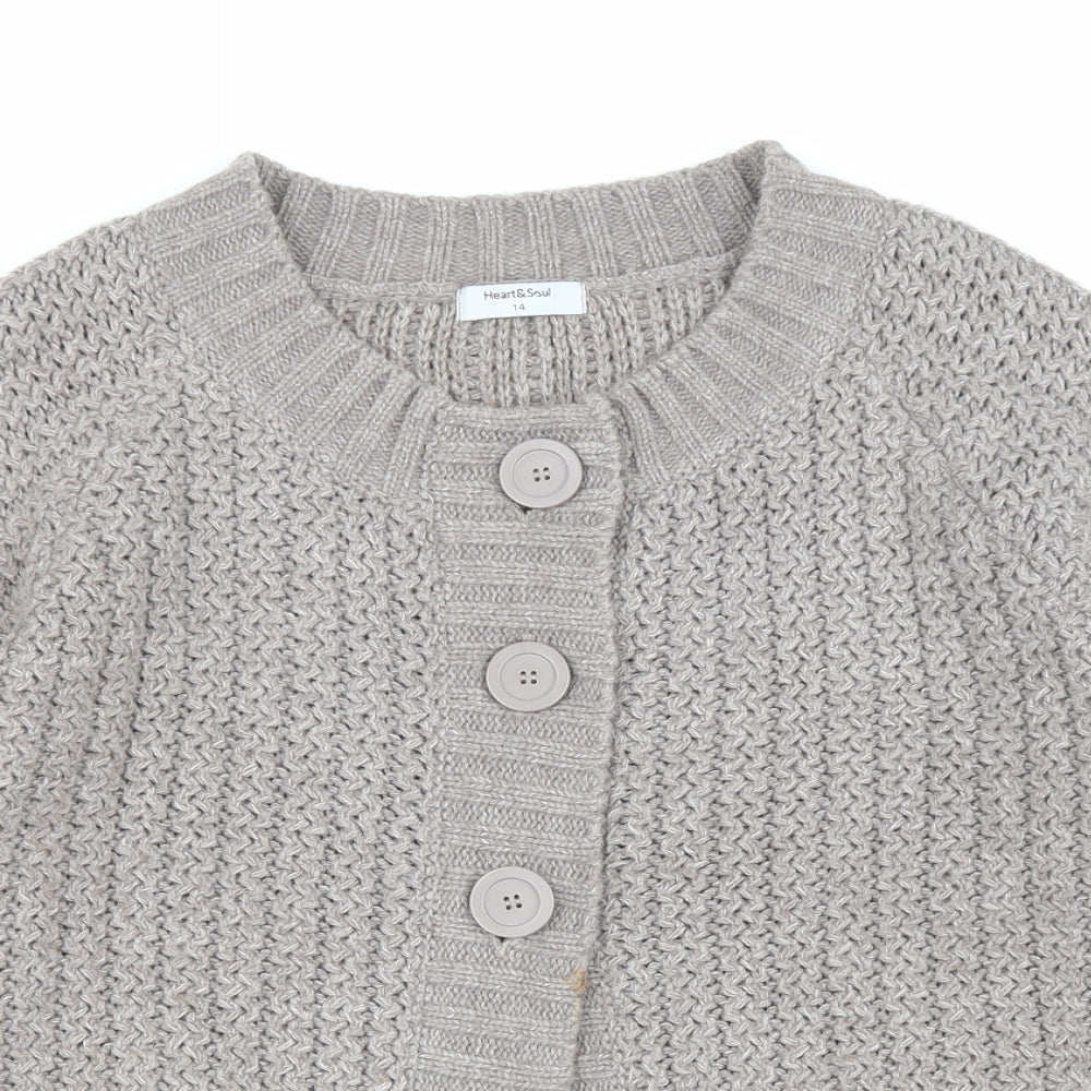 Heart & Soul Womens Brown Round Neck Acrylic Cardigan Jumper Size 14