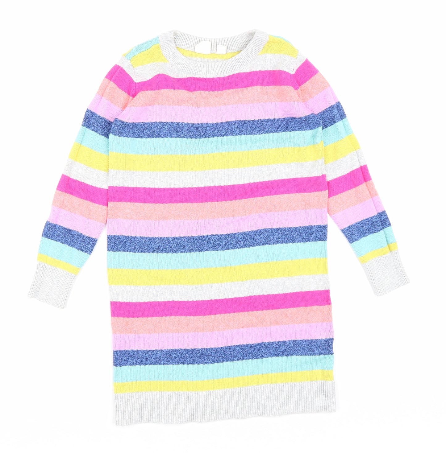 Gap Girls Multicoloured Striped Cotton Jumper Dress Size 6-7 Years Round Neck Pullover
