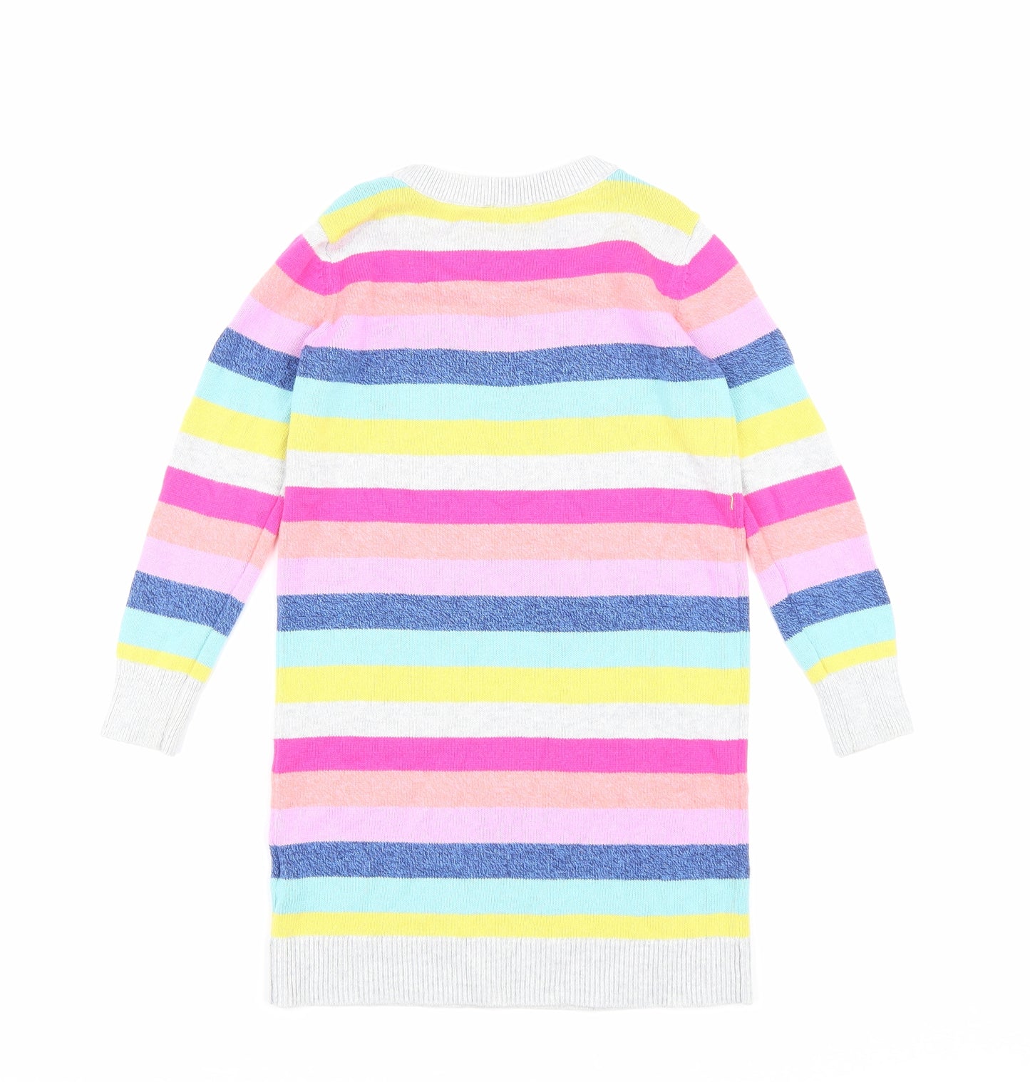 Gap Girls Multicoloured Striped Cotton Jumper Dress Size 6-7 Years Round Neck Pullover