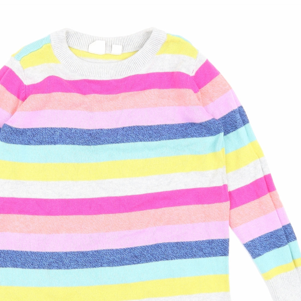 Gap Girls Multicoloured Striped Cotton Jumper Dress Size 6-7 Years Round Neck Pullover