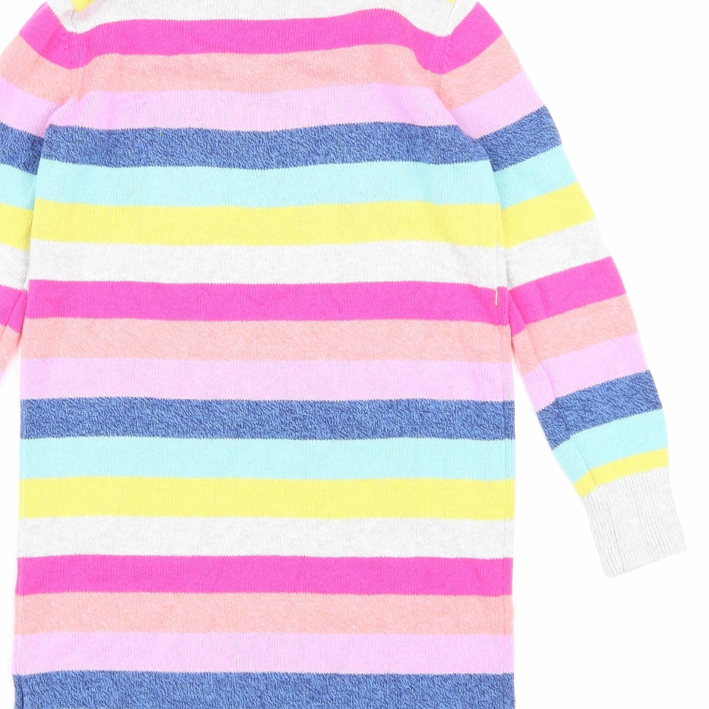 Gap Girls Multicoloured Striped Cotton Jumper Dress Size 6-7 Years Round Neck Pullover