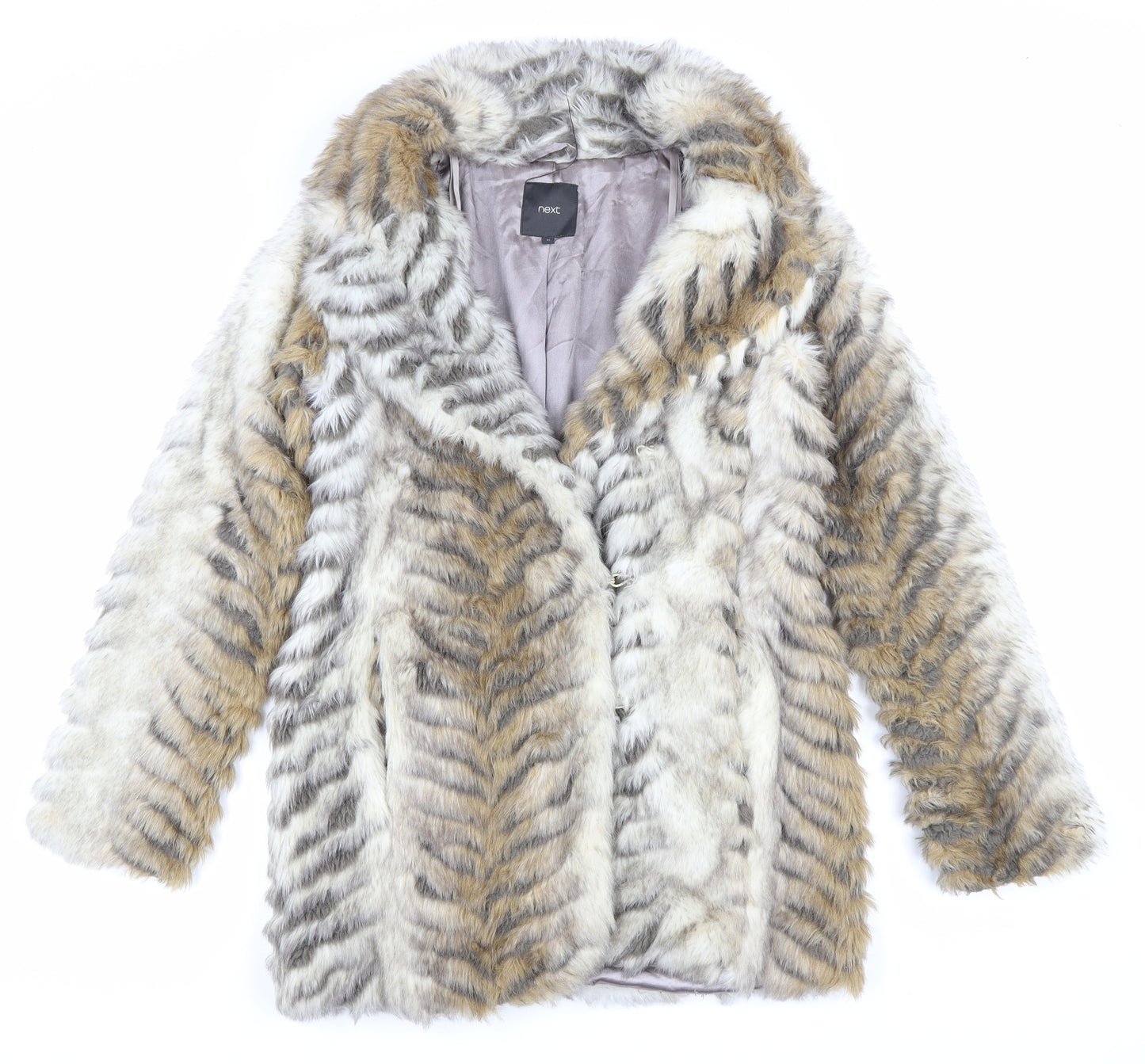 NEXT Womens Brown Jacket Size 10 Hook & Eye - Faux Fur