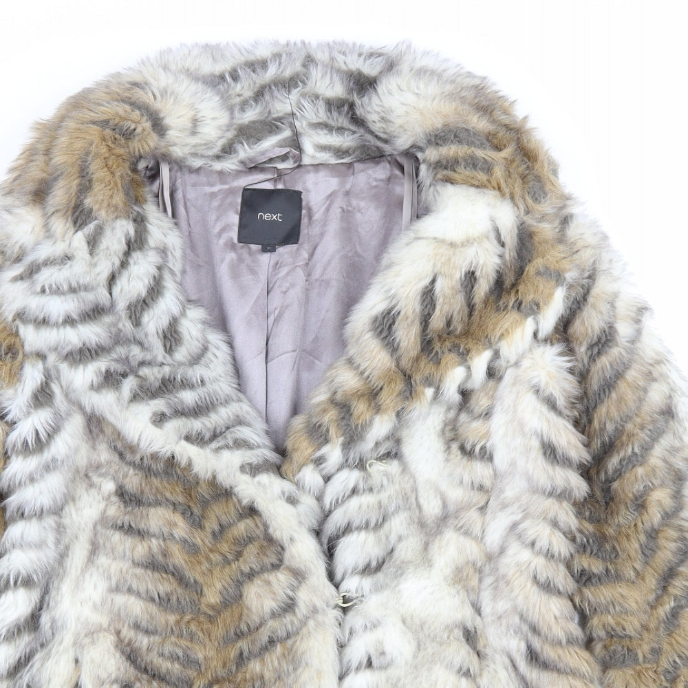 NEXT Womens Brown Jacket Size 10 Hook & Eye - Faux Fur
