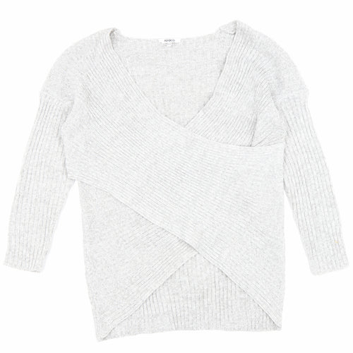 PEP&CO Womens Grey V-Neck Acrylic Pullover Jumper Size 12