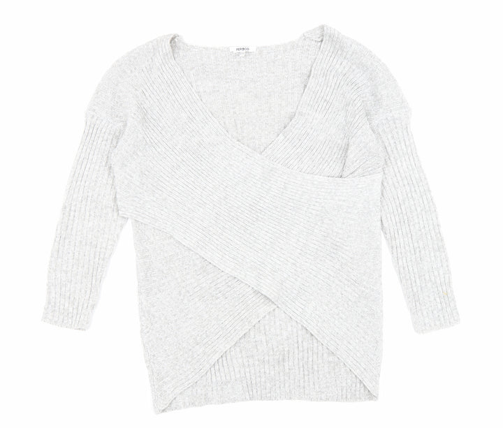 PEP&CO Womens Grey V-Neck Acrylic Pullover Jumper Size 12