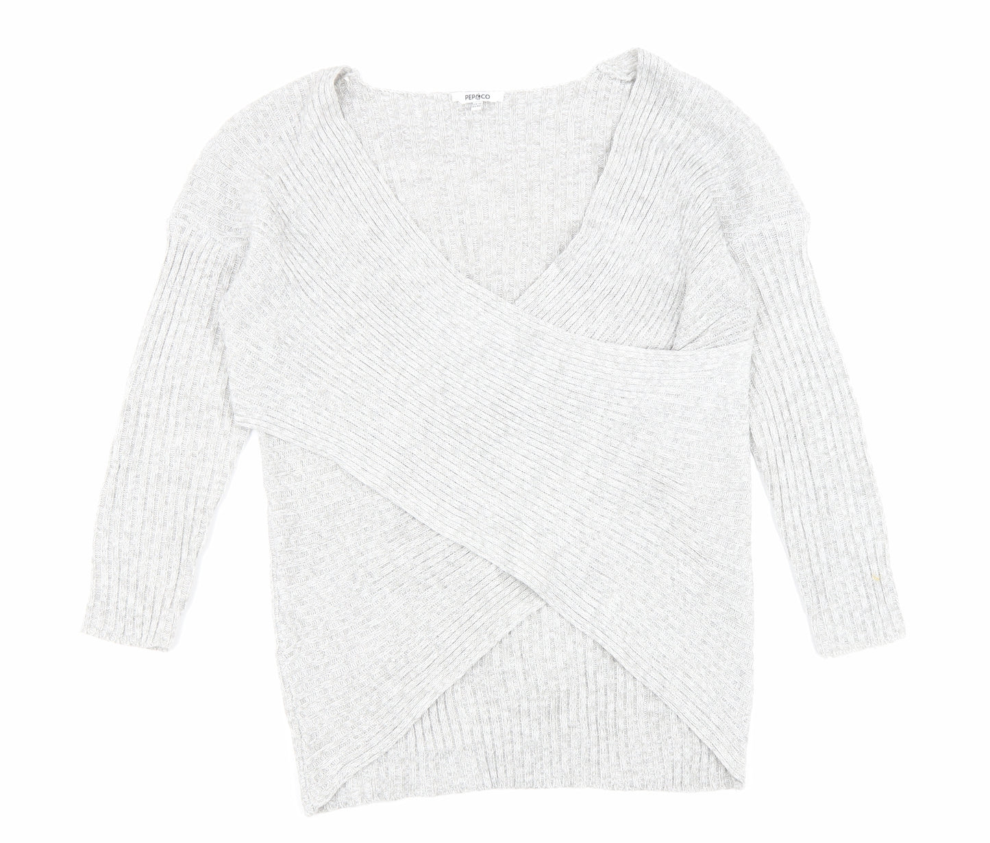 PEP&CO Womens Grey V-Neck Acrylic Pullover Jumper Size 12