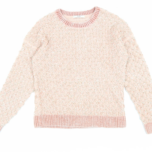 George Womens Pink Round Neck Argyle/Diamond Acrylic Pullover Jumper Size S