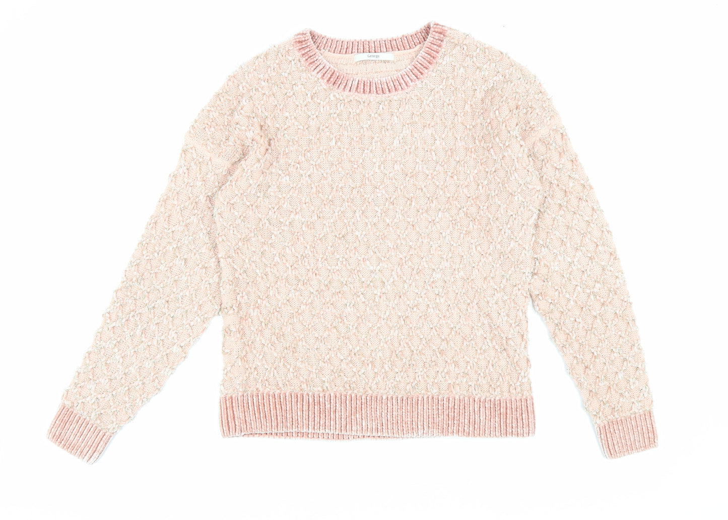 George Womens Pink Round Neck Argyle/Diamond Acrylic Pullover Jumper Size S