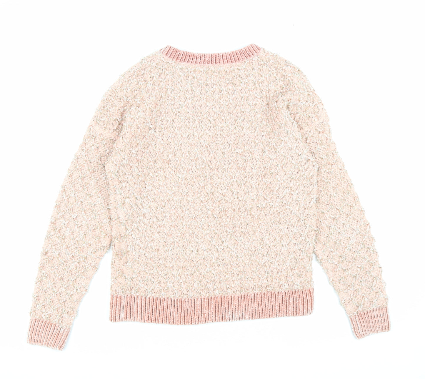 George Womens Pink Round Neck Argyle/Diamond Acrylic Pullover Jumper Size S