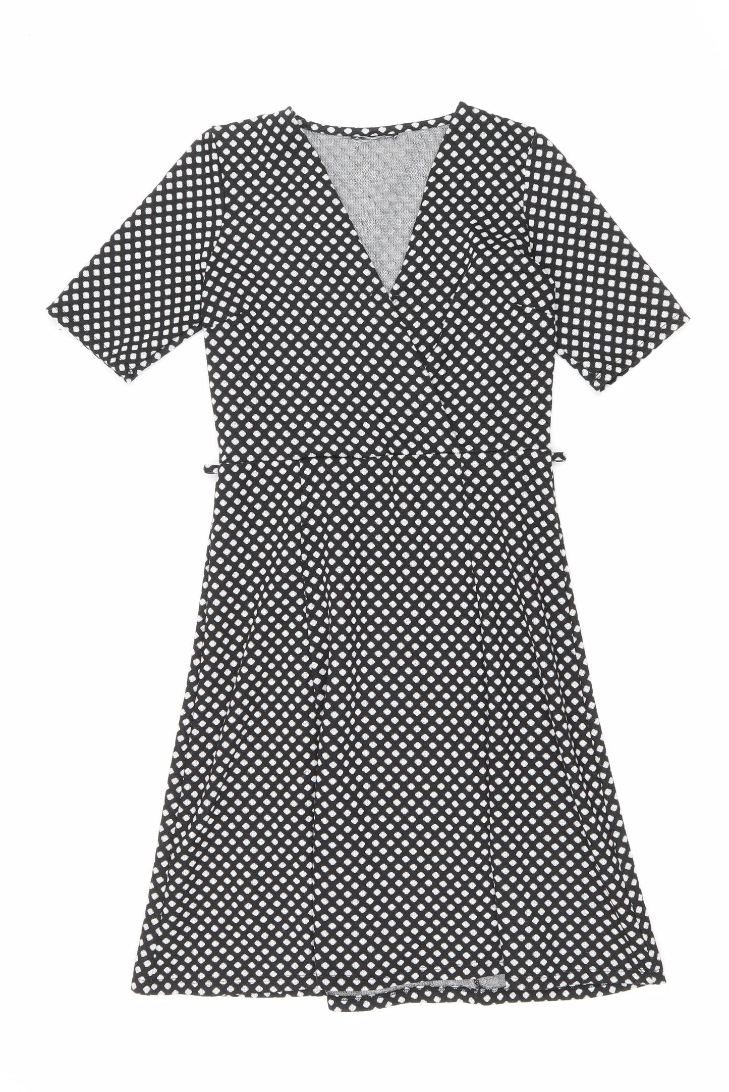 Preworn Womens Black Polka Dot Polyester Fit & Flare Size 18 V-Neck Pullover