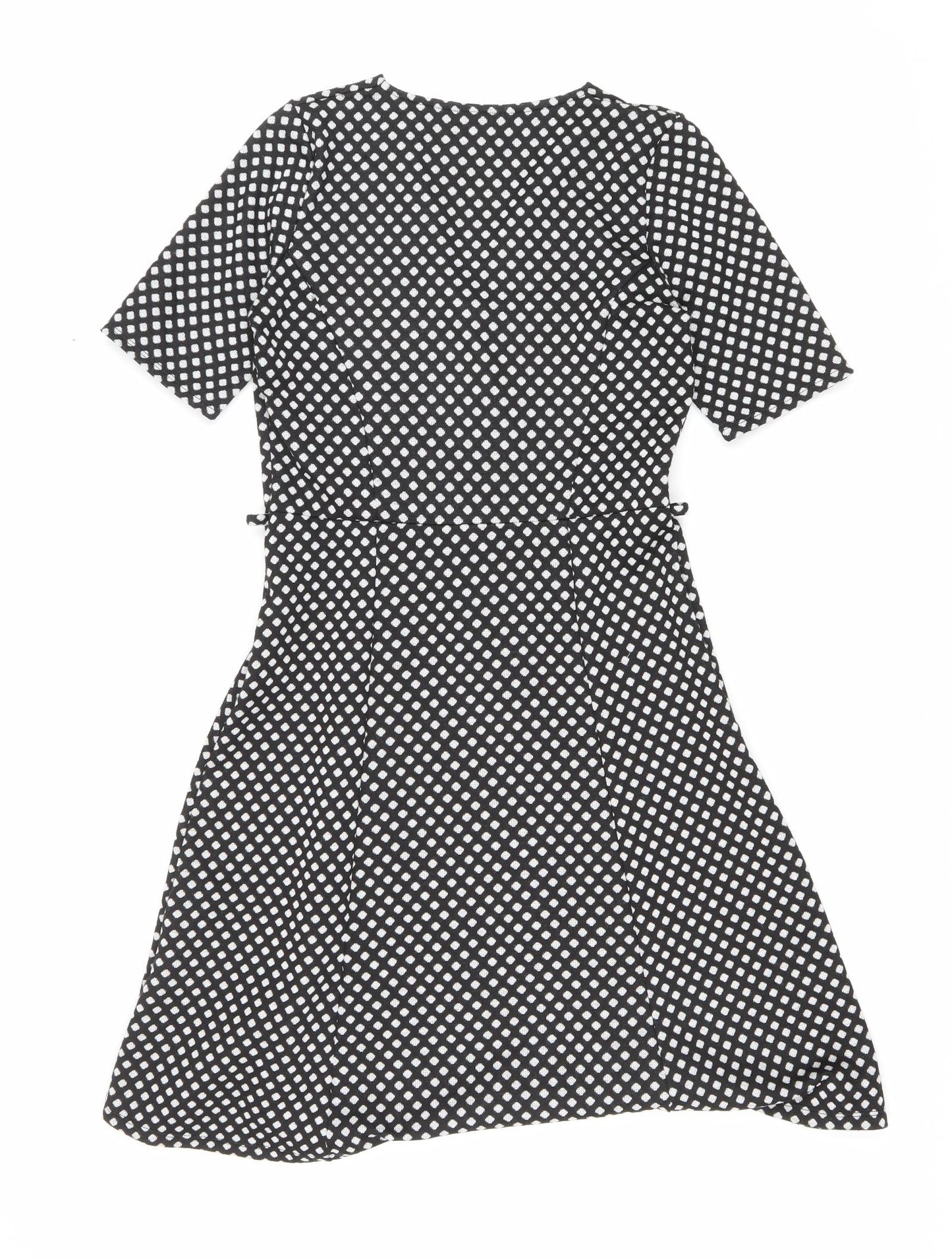 Preworn Womens Black Polka Dot Polyester Fit & Flare Size 18 V-Neck Pullover