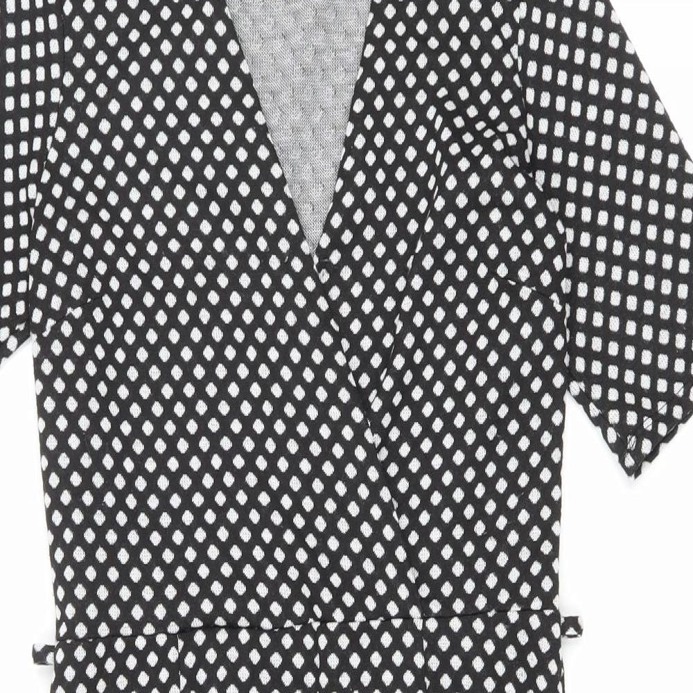 Preworn Womens Black Polka Dot Polyester Fit & Flare Size 18 V-Neck Pullover