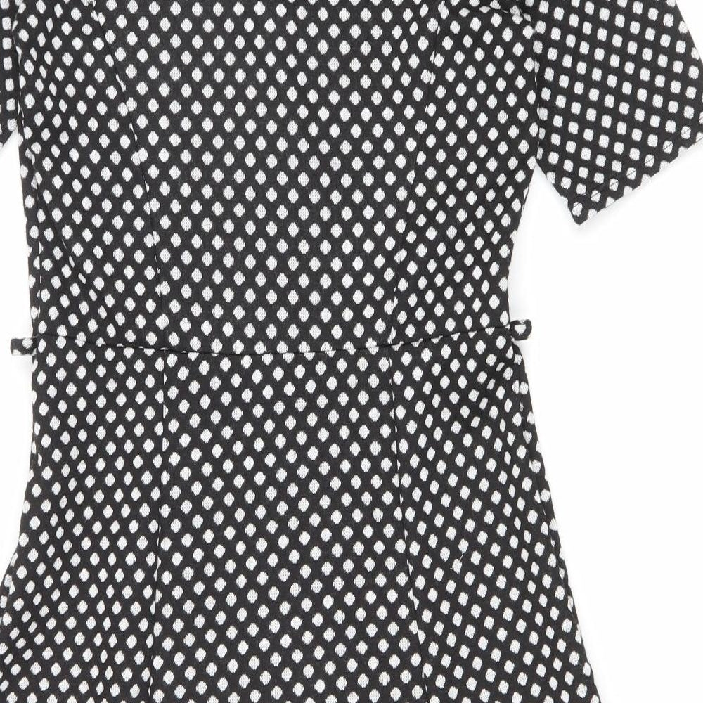 Preworn Womens Black Polka Dot Polyester Fit & Flare Size 18 V-Neck Pullover